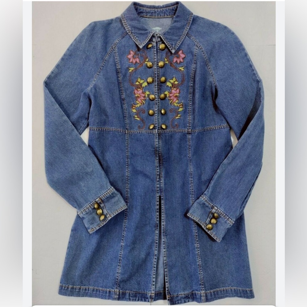 Acacia Embroidered Denim Trench Coat Size S